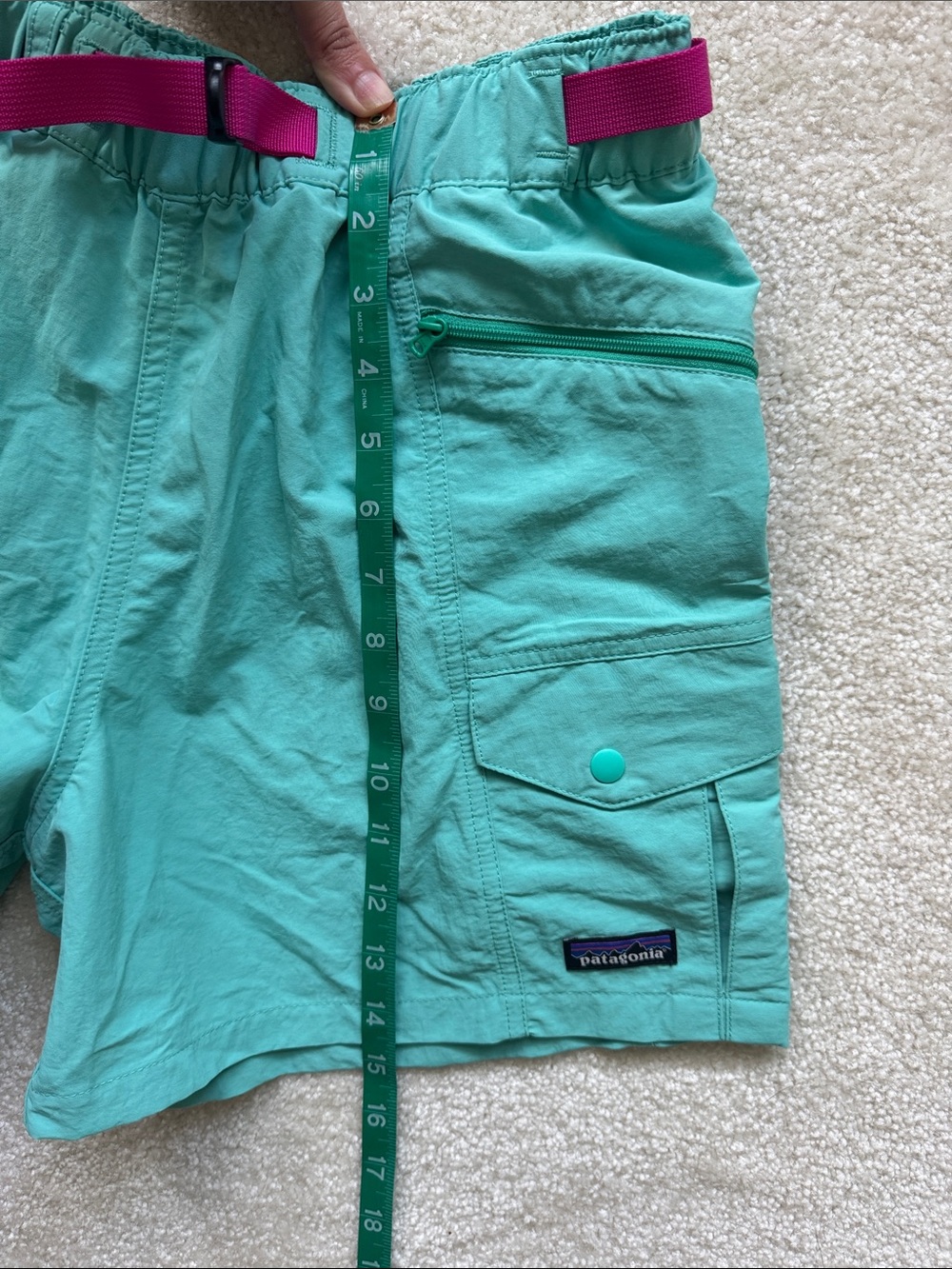 Patagonia Women’s Teal Outdoor Cargo Shorts with Pink Web Belt - Picture 4 of 8
